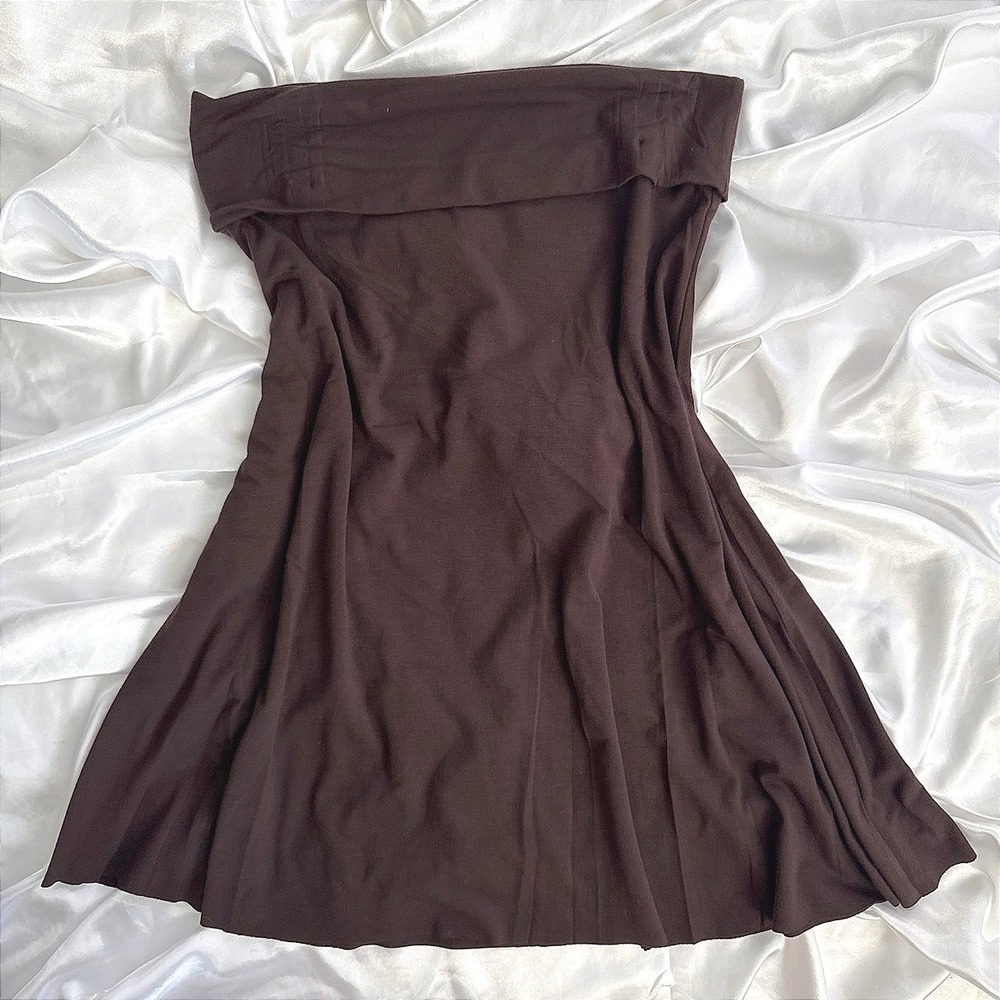 Espresso Brown Fold Over Waist A-Line Jersey Knit Skirt Medium